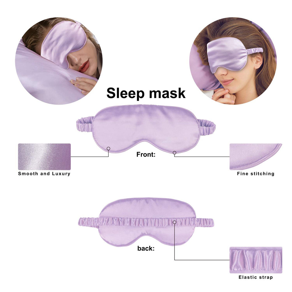 Silk Satin Pillowcase Standard Size Set of 2 for Hair and Skin,Plus Luxury Night Sleeping Hair Bonnet Cap and Soft Lavender Sleep Eye Mask (Light Purple, Standard Size (20"X26"))