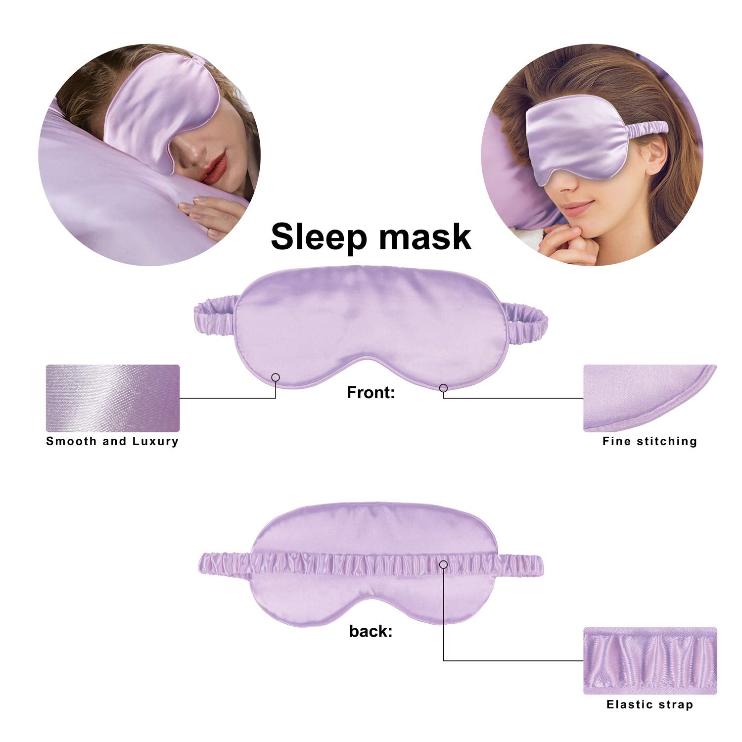 Silk Satin Pillowcase Standard Size Set of 2 for Hair and Skin,Plus Luxury Night Sleeping Hair Bonnet Cap and Soft Lavender Sleep Eye Mask (Light Purple, Standard Size (20"X26"))