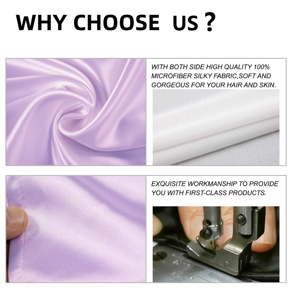 Silk Satin Pillowcase Standard Size Set of 2 for Hair and Skin,Plus Luxury Night Sleeping Hair Bonnet Cap and Soft Lavender Sleep Eye Mask (Light Purple, Standard Size (20"X26"))