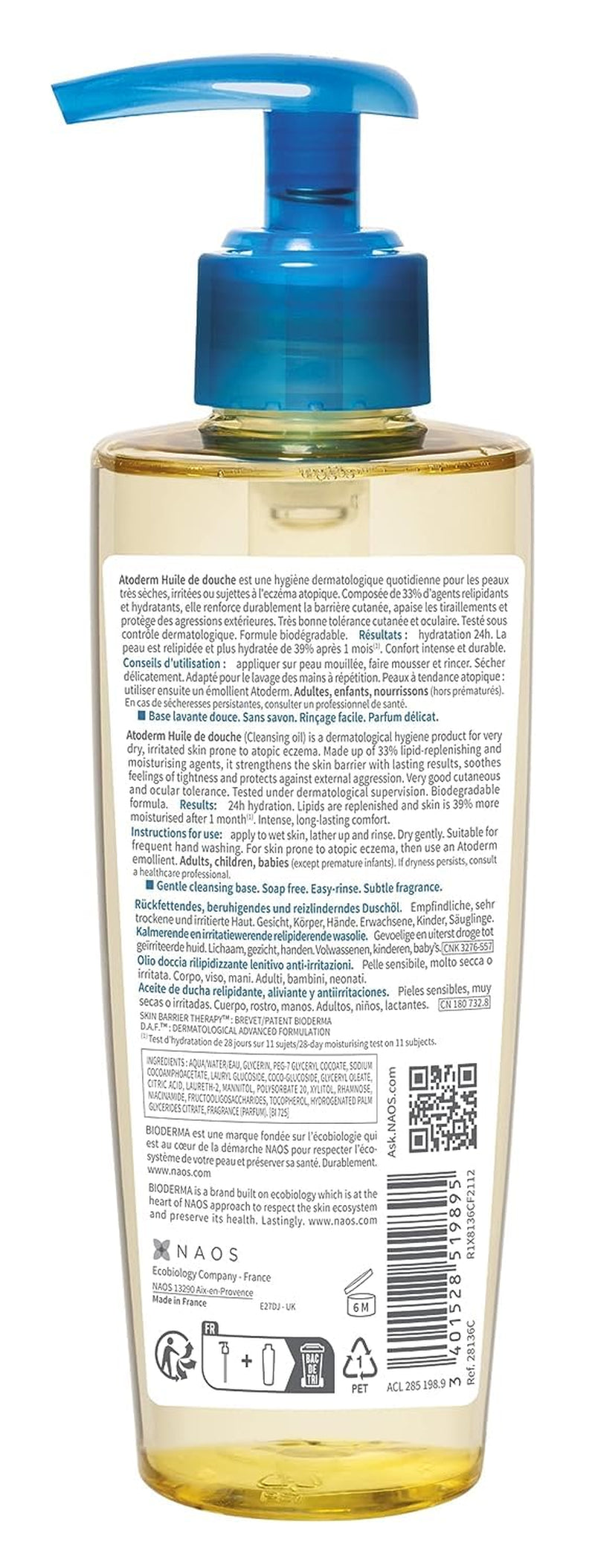 Atoderm Shower Oil, Cleansing Oil for Face & Body, Nourishing Cleansing Oil for Dry to Atopic Sensitive Skin for Softer & Smooth Skin for Your Whole Family