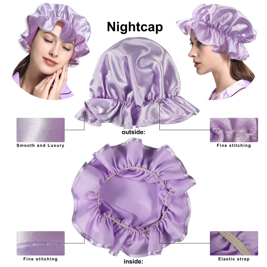Silk Satin Pillowcase Standard Size Set of 2 for Hair and Skin,Plus Luxury Night Sleeping Hair Bonnet Cap and Soft Lavender Sleep Eye Mask (Light Purple, Standard Size (20"X26"))