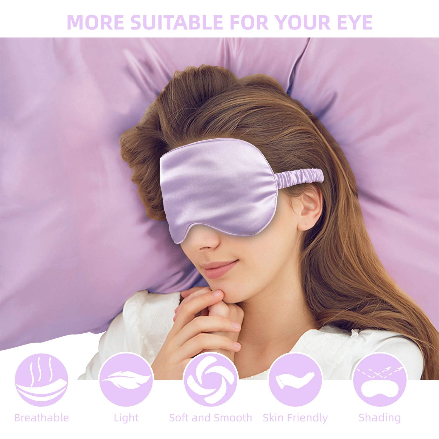 Silk Satin Pillowcase Standard Size Set of 2 for Hair and Skin,Plus Luxury Night Sleeping Hair Bonnet Cap and Soft Lavender Sleep Eye Mask (Light Purple, Standard Size (20"X26"))