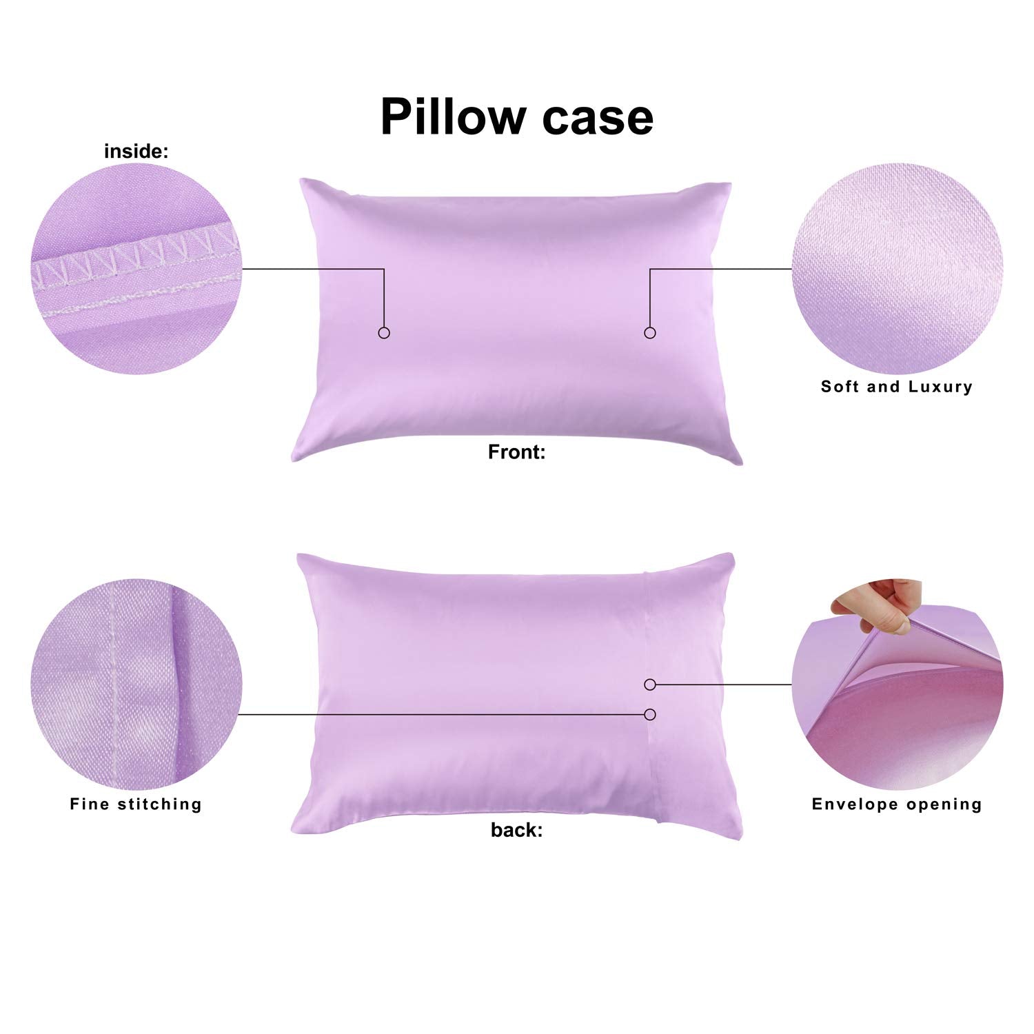 Silk Satin Pillowcase Standard Size Set of 2 for Hair and Skin,Plus Luxury Night Sleeping Hair Bonnet Cap and Soft Lavender Sleep Eye Mask (Light Purple, Standard Size (20"X26"))